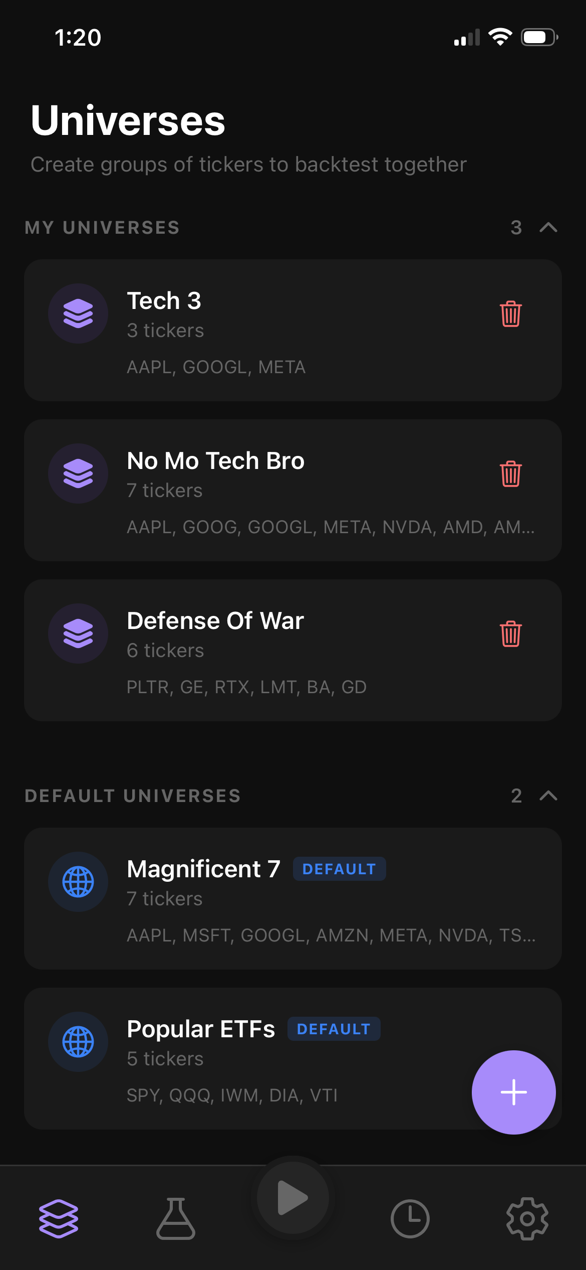 Universes - Create groups of tickers to backtest